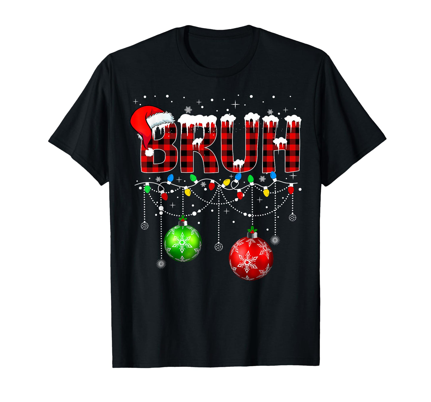 Bruh Funny Christmas Red Plaid Teens Boys Kids Xmas Pajamas T-Shirt