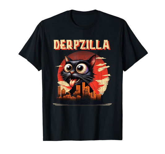 Derpzilla Funny Derpy Giant Cat Kitten City Skyline T-Shirt
