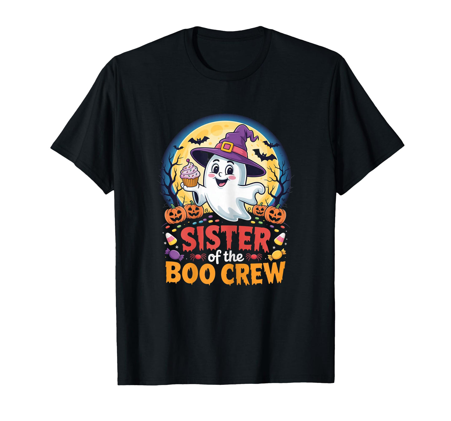 Sister of The Boo Crew Halloween Ghost Outfit with Pumpkins T-Shirt