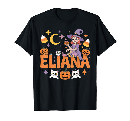 Eliana Witch Candy Corn Cat Halloween Women and Girls T-Shirt