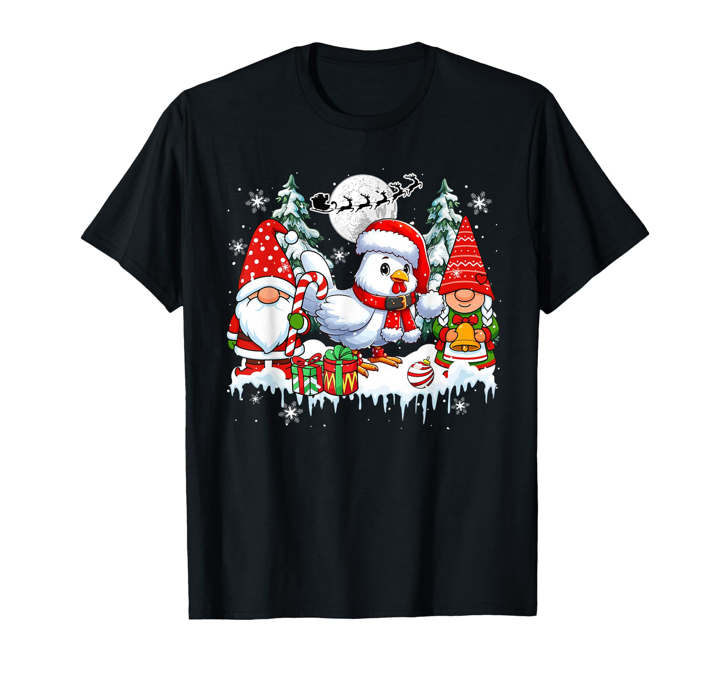 Couple Gnomes Santa Chicken Christmas Trees Farmer Family T-Shirt