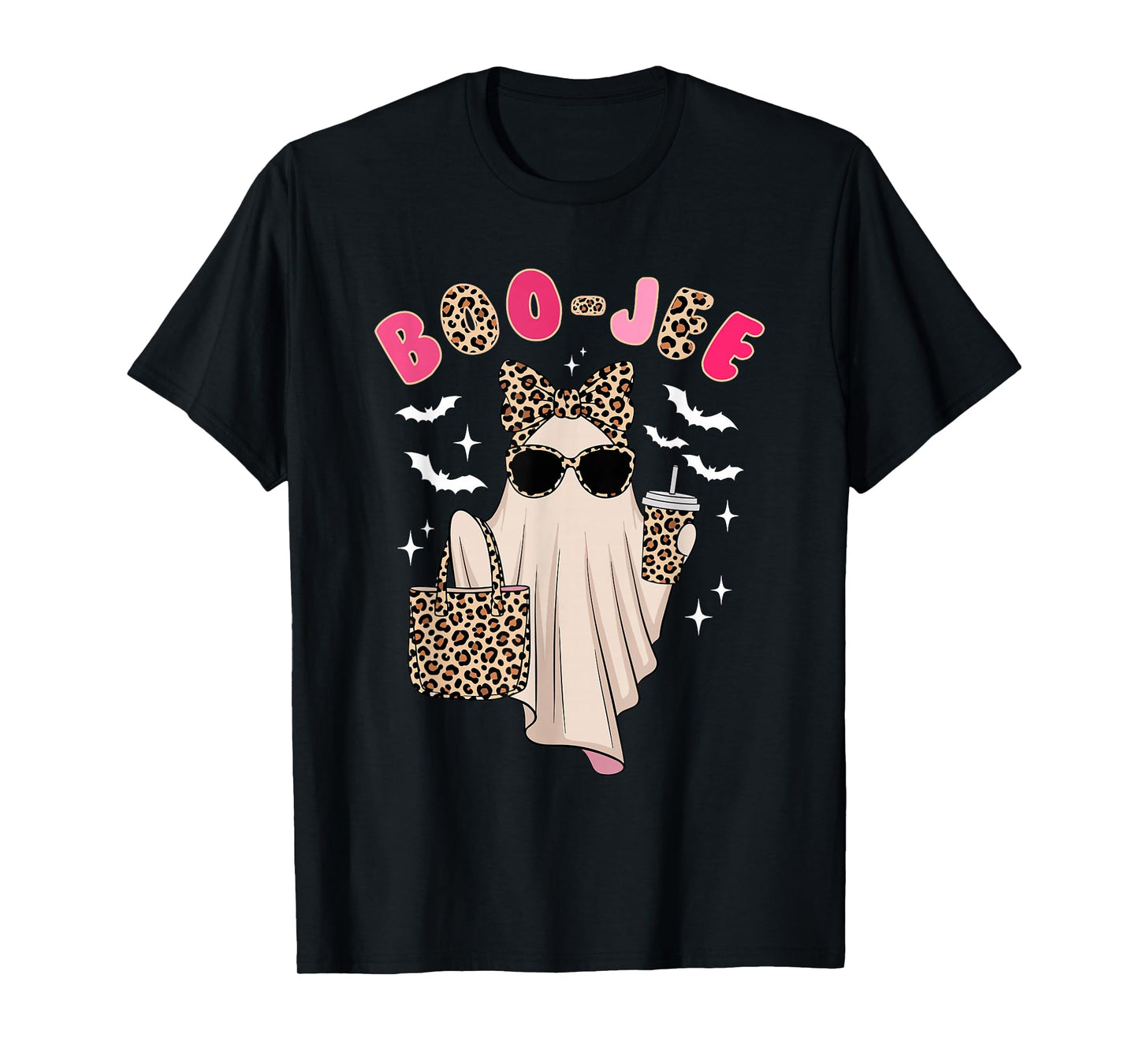 Coquette Leopard Ghost Coffee Boo-JEE Halloween Boujee Ghost T-Shirt