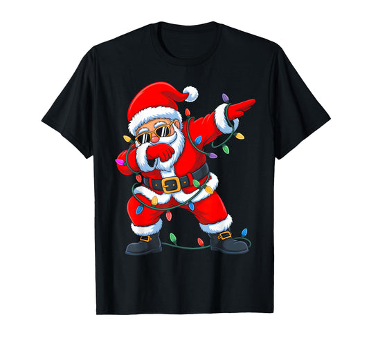 Dabbing Santa Shirt for Boys Men Kids Funny Christmas Lights T-Shirt