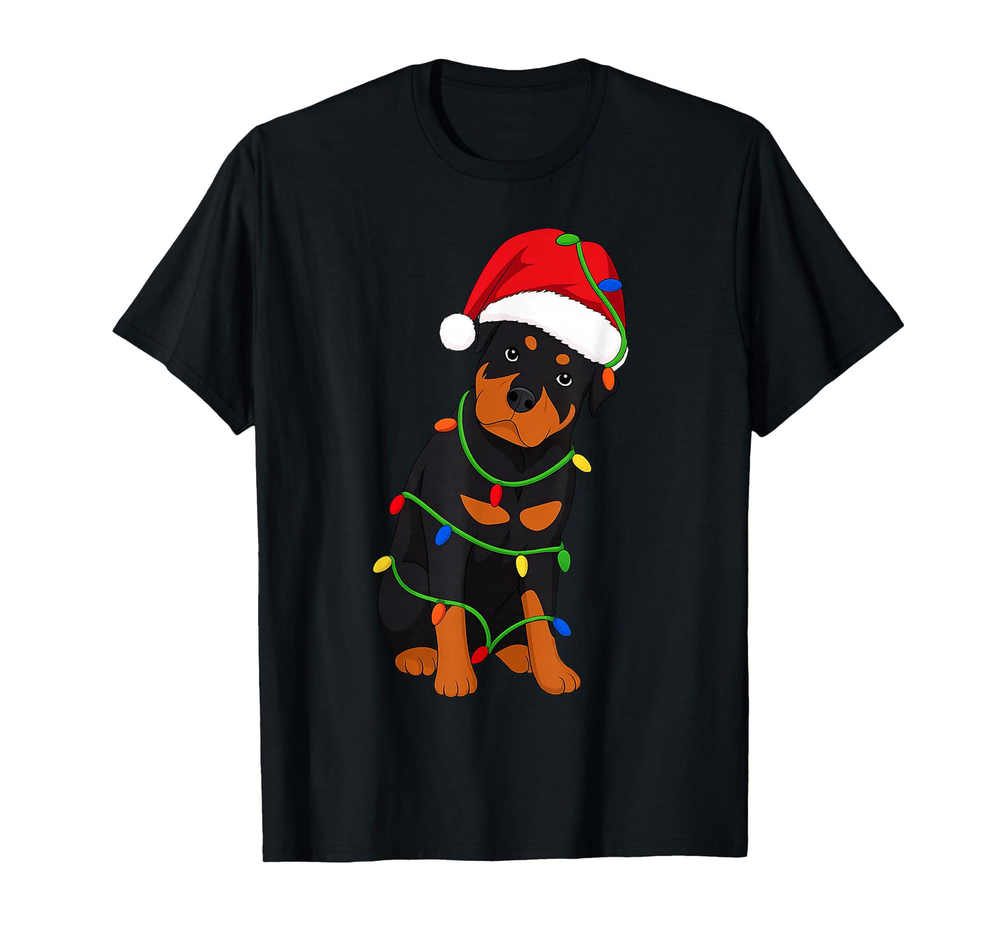 Rottweiler Christmas Tree Lights Holiday Dog Lover T-Shirt