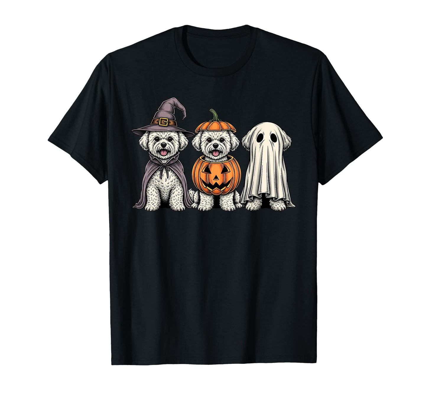 Spooky Ghost Bichon Frise Pumpkin Halloween Dog Lover T-Shirt