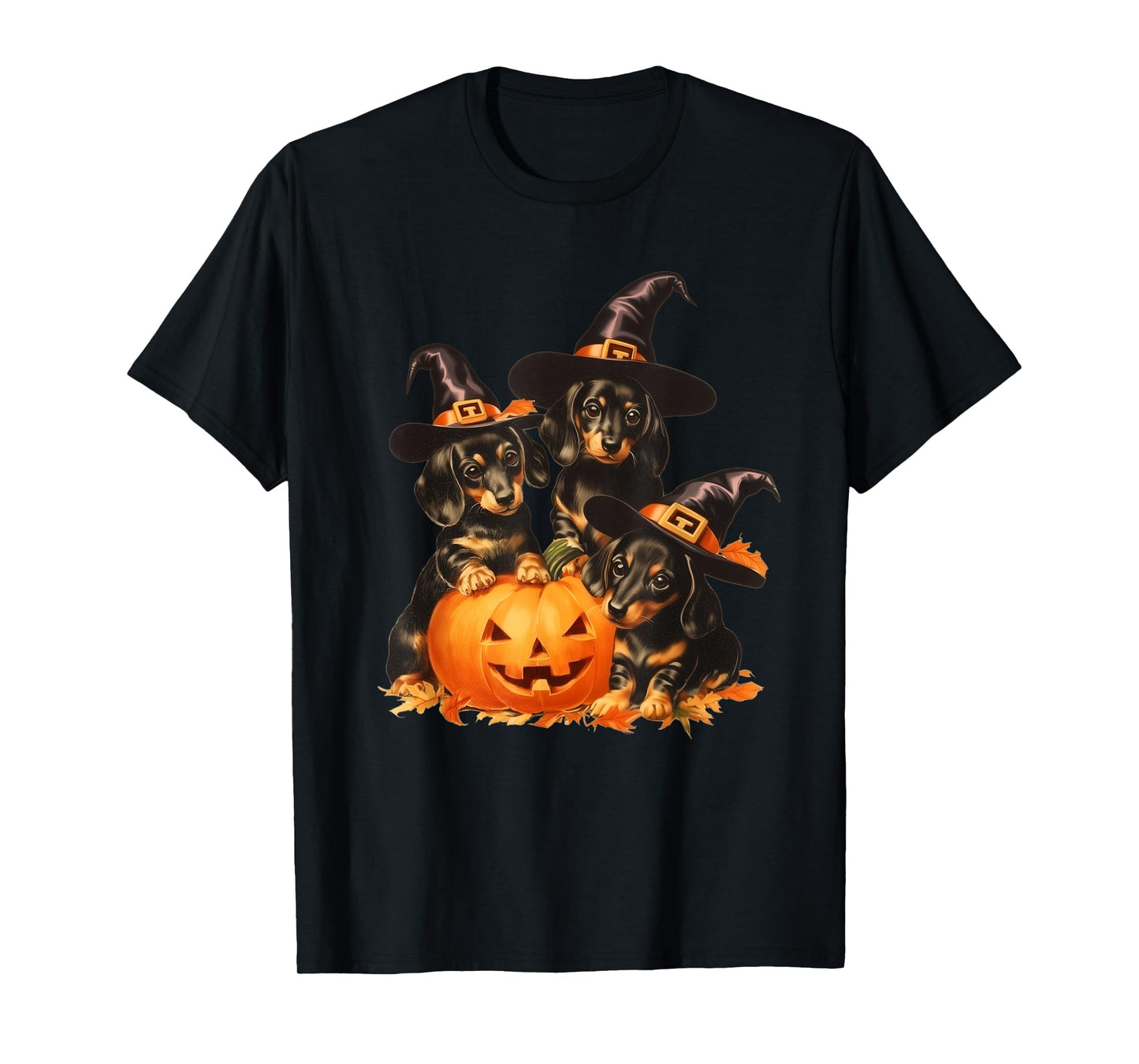 Vintage Dachshund Puppies Cute Weiner Witch Dog Mom Fall T-Shirt