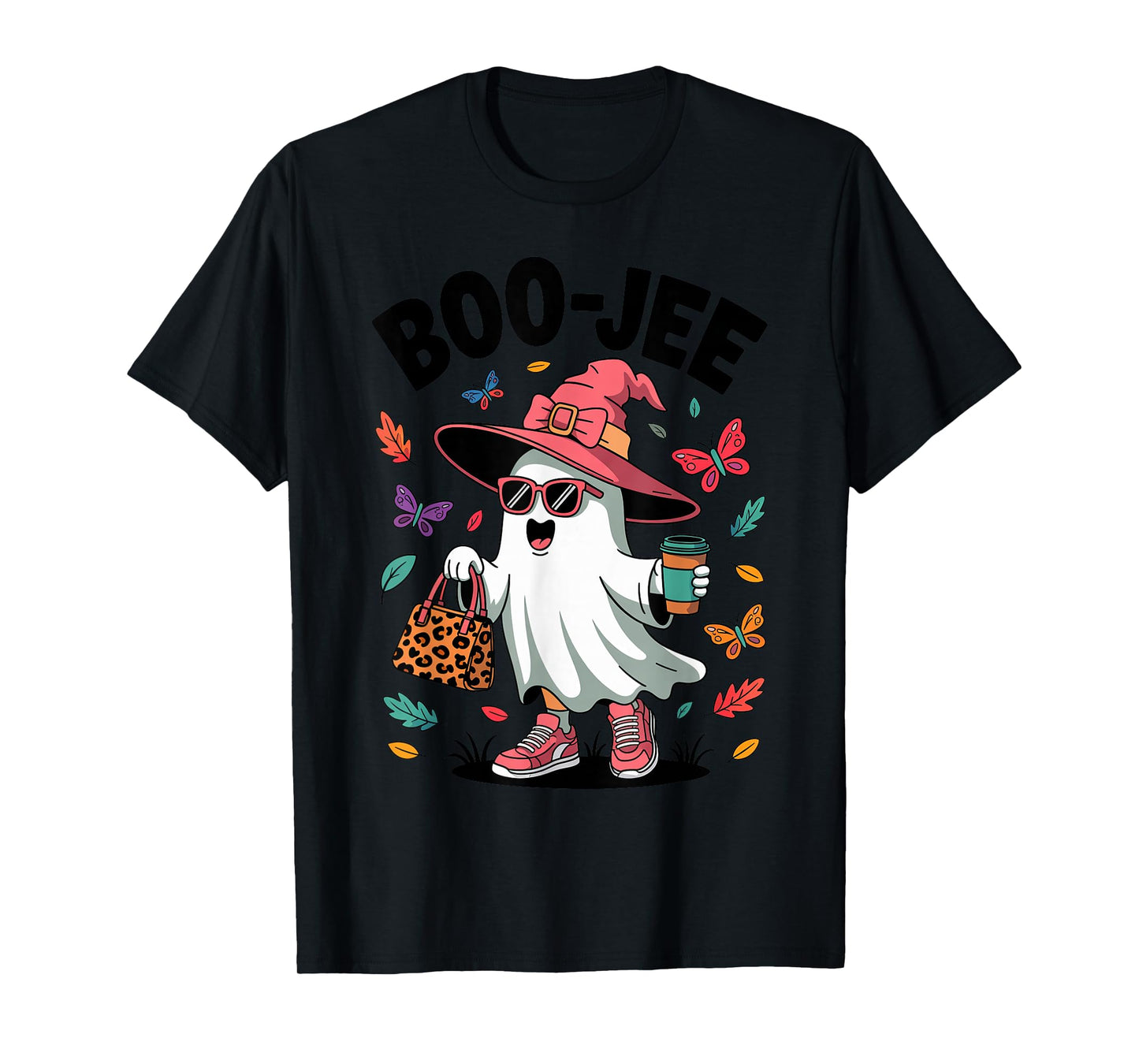 Ghost Boo-JEE Leopard Halloween Women Girls Coffee Lovers T-Shirt