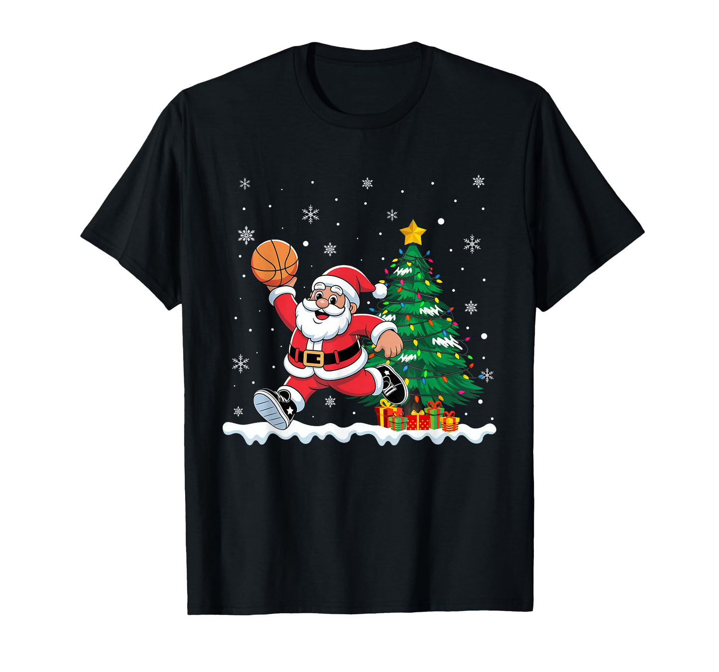 Santa Playing Basketball Funny Christmas Basketball Lover T-Shirt