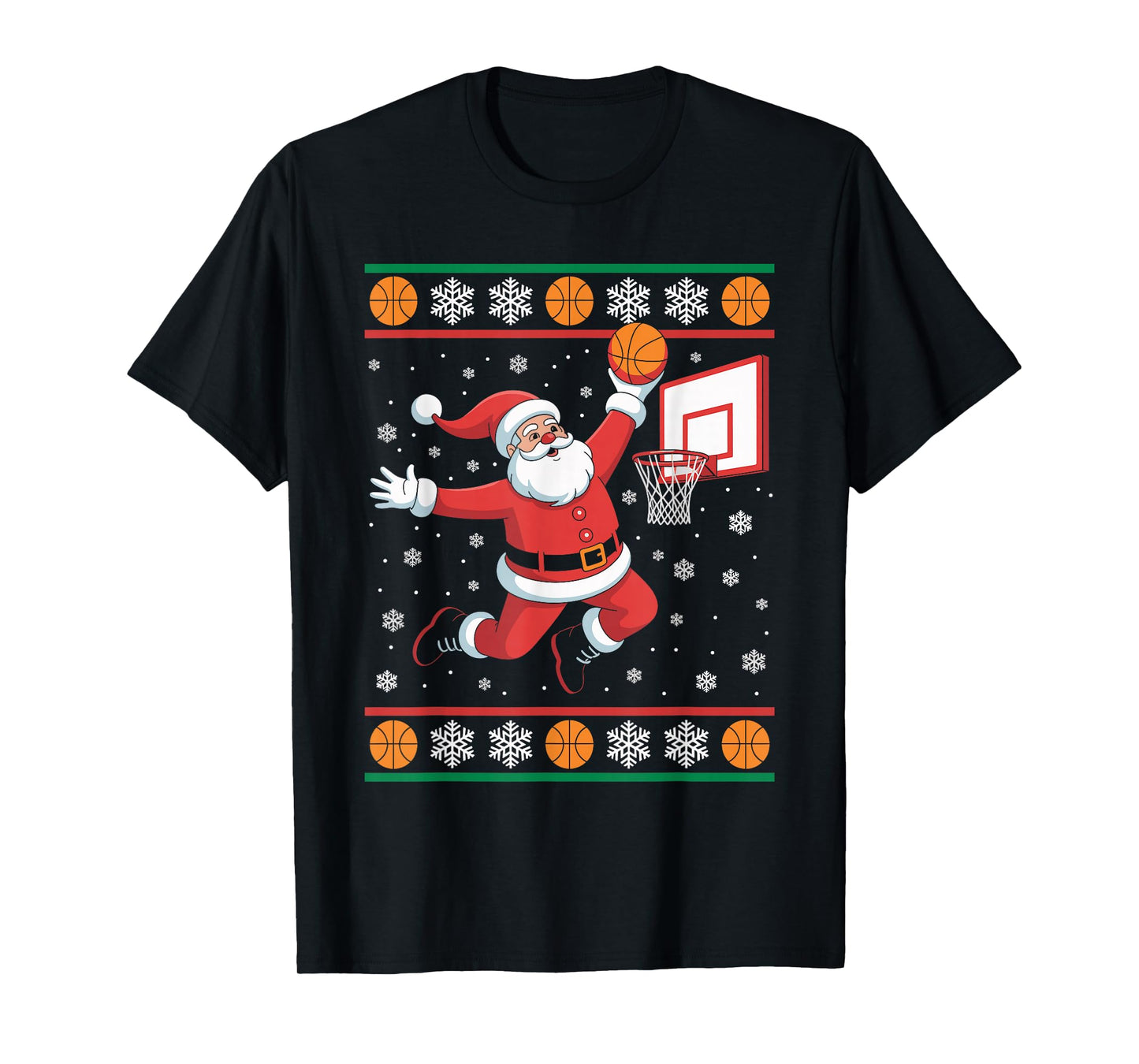 Santa Claus Playing Basketball Ugly Christmas Sweater Xmas T-Shirt