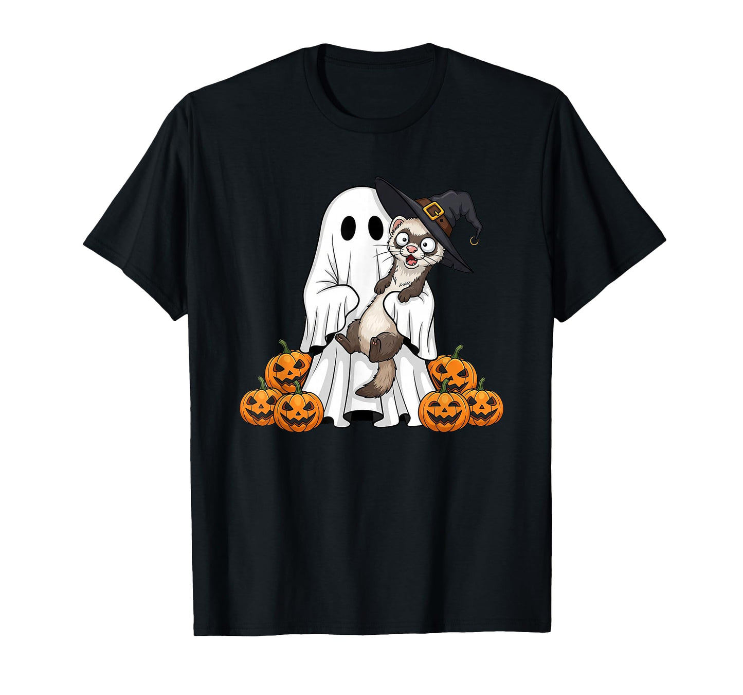 Funny Ghost Ferret Pumpkin Halloween Kids Mens Womens T-Shirt