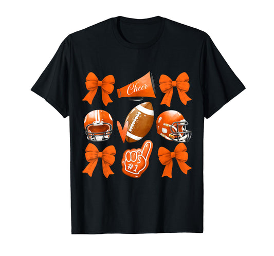 Orange Coquette Football Cheer Game Day Women Boy Men T-Shirt