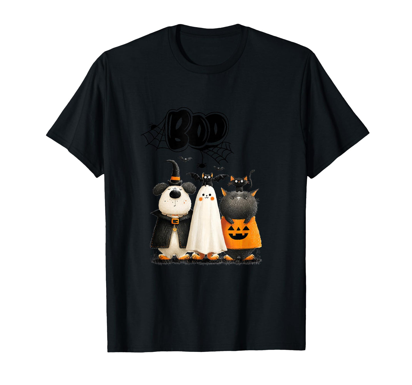 Whimsical Halloween Cat and Dog in Costume Design T-Shirt