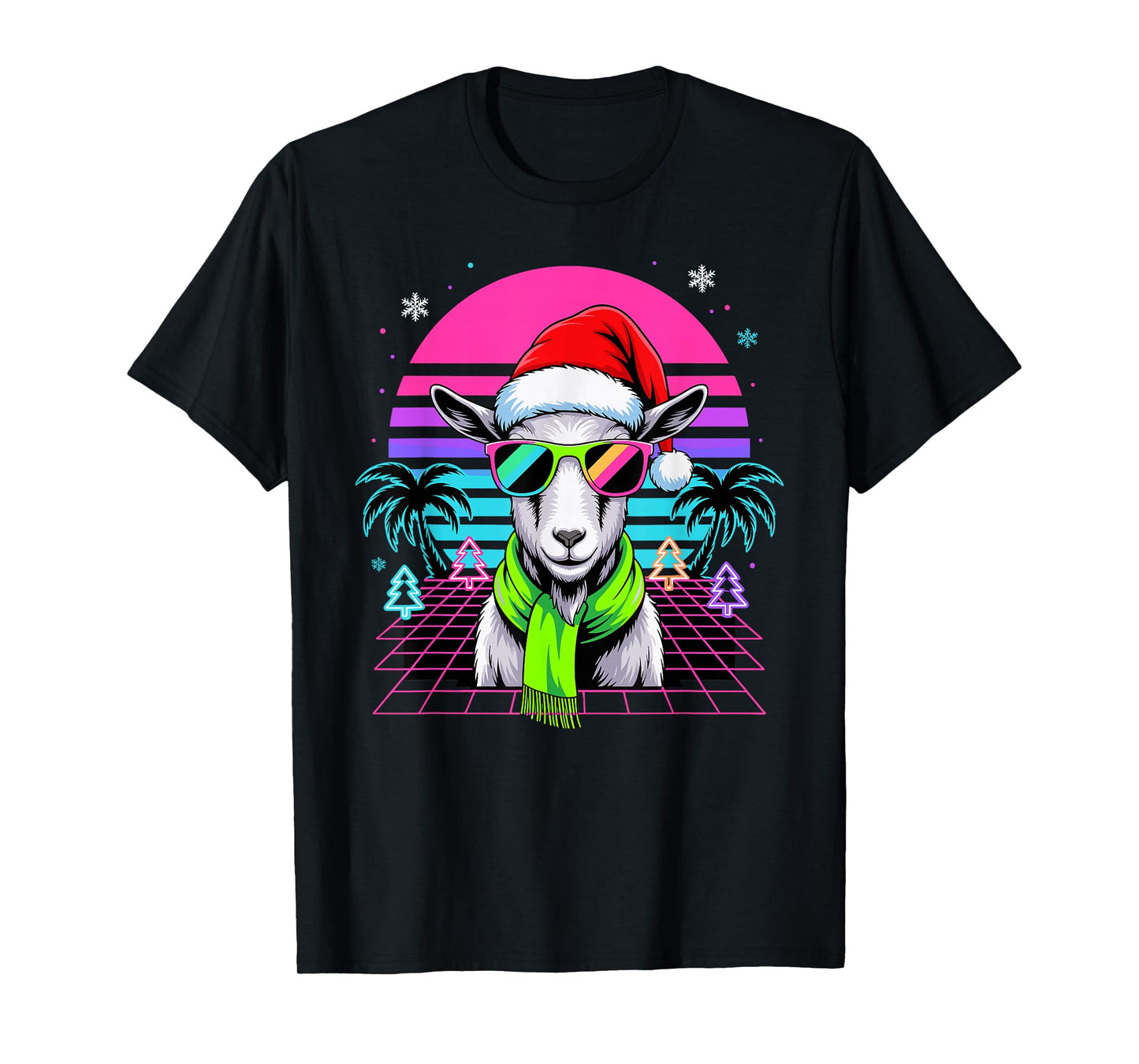 Christmas Synthwave Goat Sunglasses Goats T-Shirt