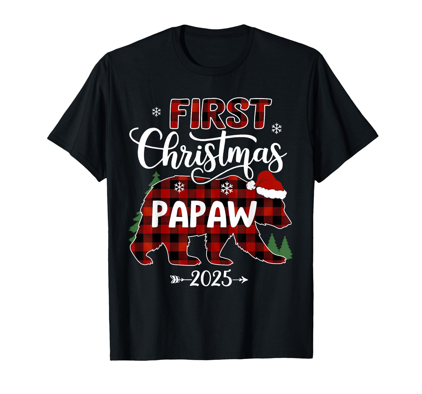 Pregnancy First Christmas Papaw Red Plaid Bear Santa 2025 T-Shirt