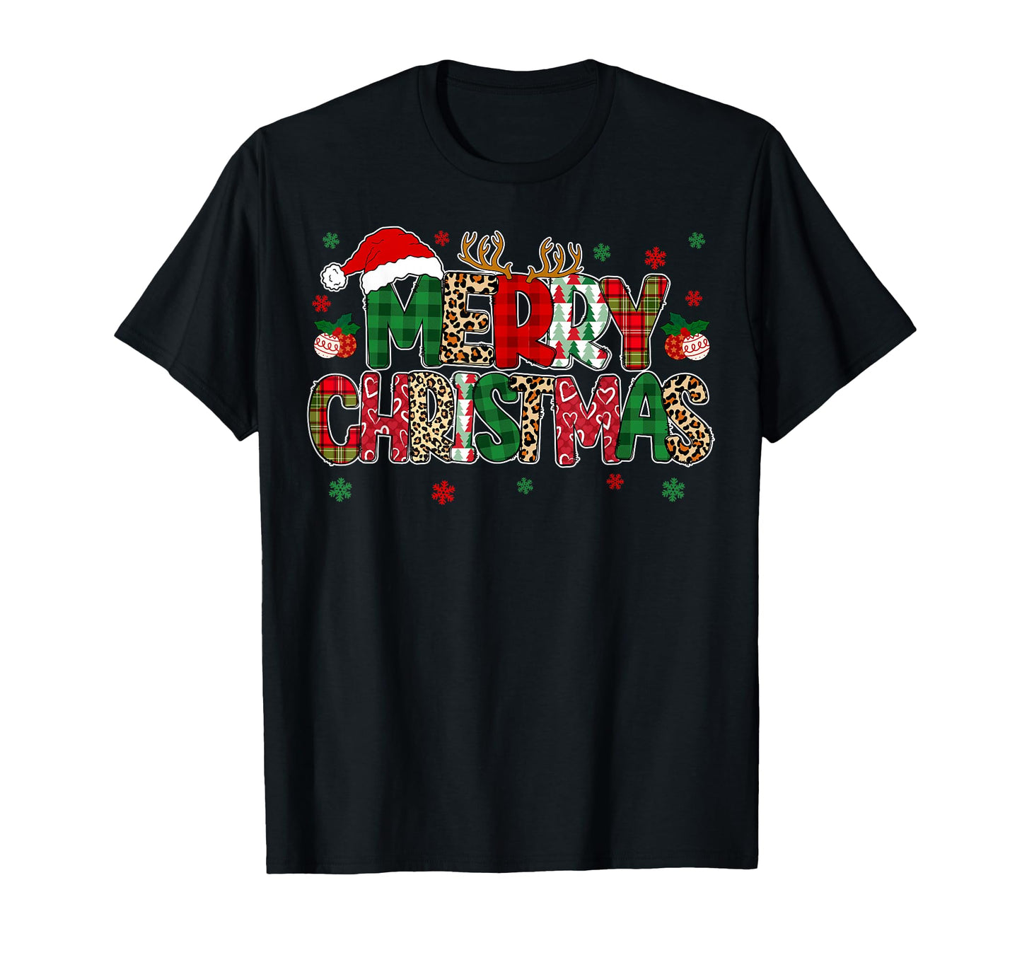 Merry Christmas Lights Red Santa Hat Xmas Family Men Women T-Shirt