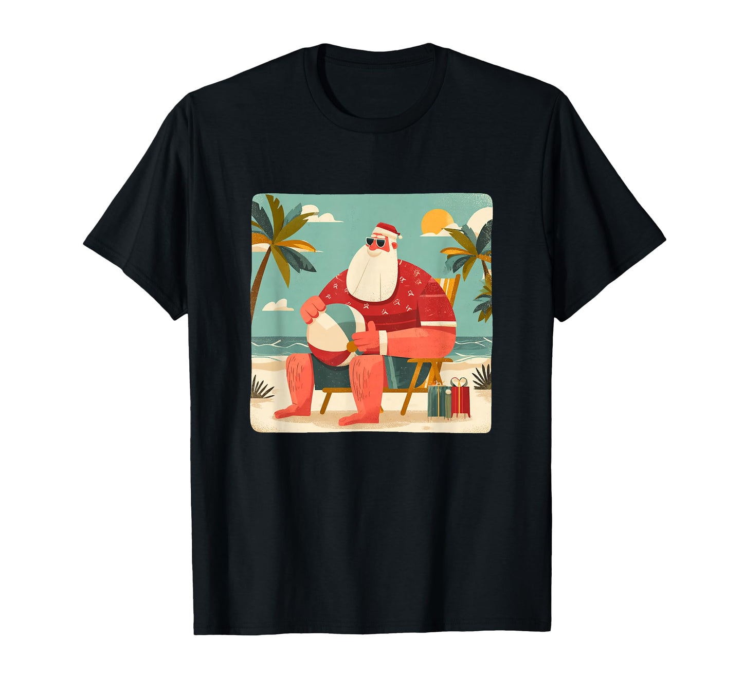 Funny Xmas Graphic with Beach Santa and Vacation Ball T-Shirt