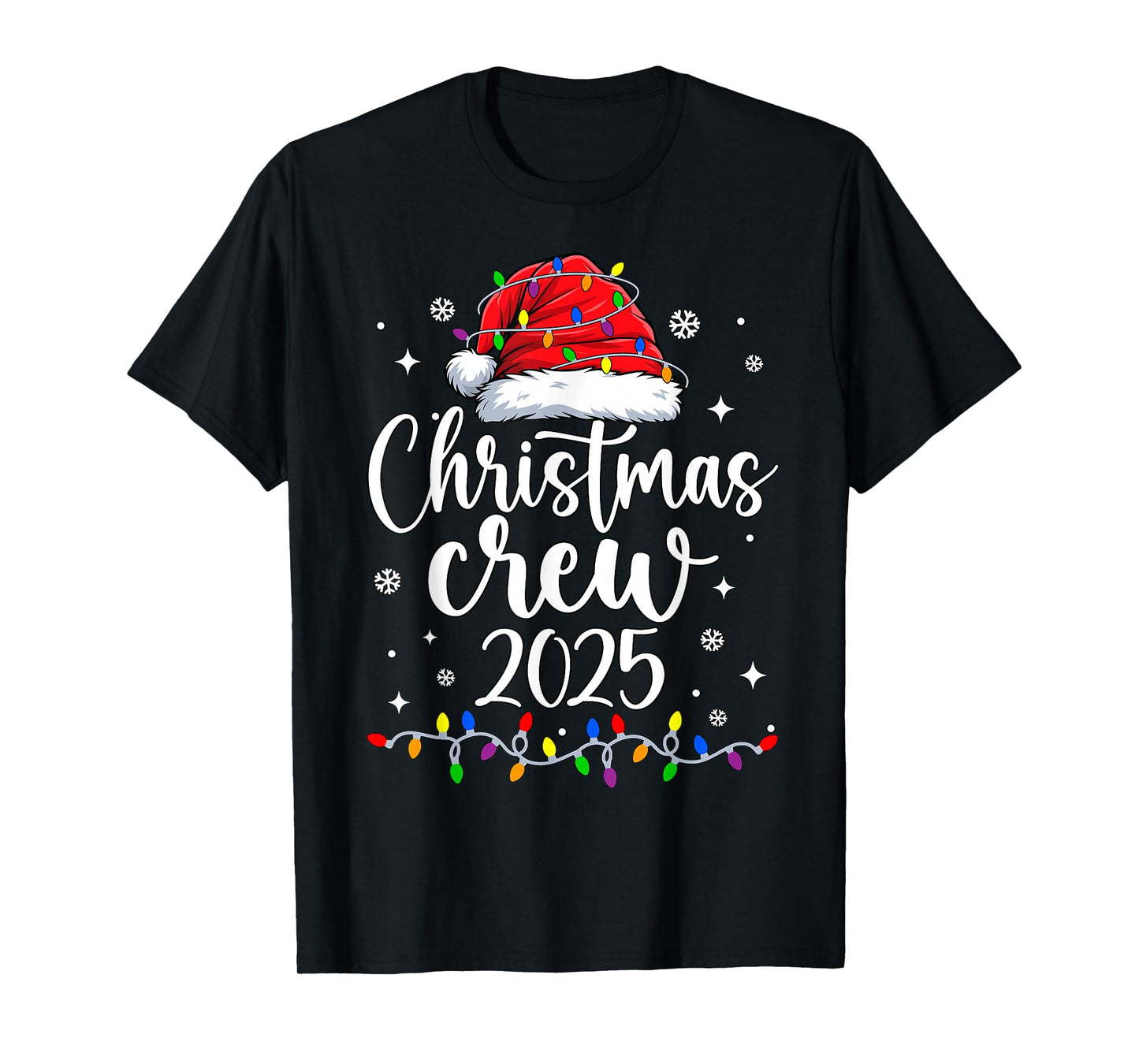 Christmas Crew Lights Red Santa Hat Xmas Family Men Women T-Shirt