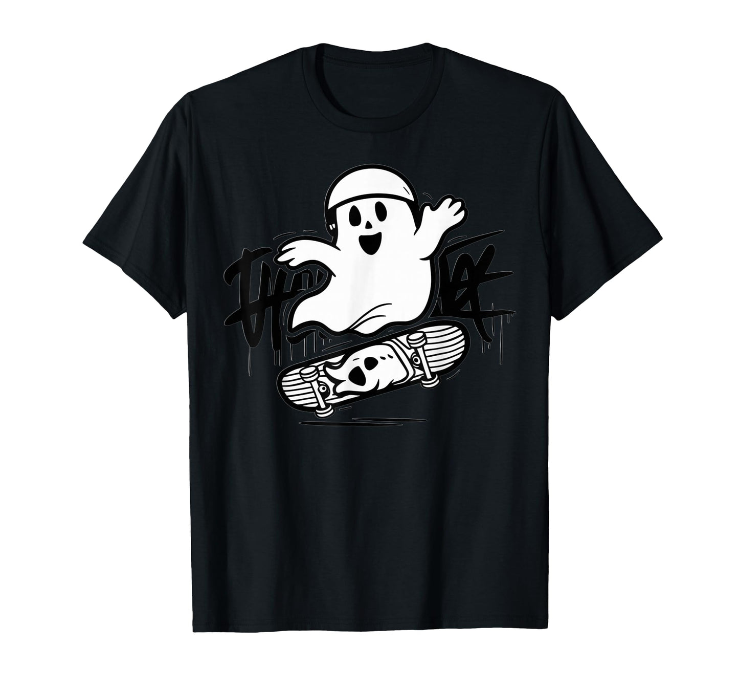 Funny Ghost On Skateboard Retro Halloween Costume Kids Boys T-Shirt