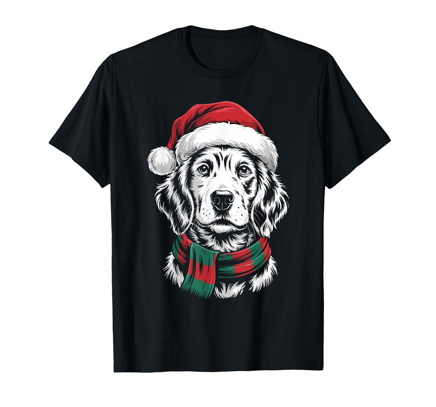 English Setter Dog Xmas Santa Hat Scarf Christmas Costume T-Shirt