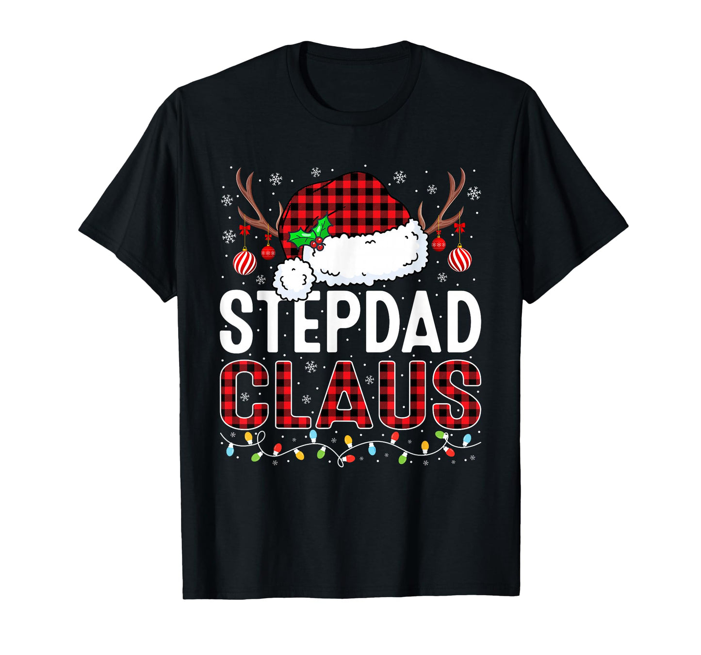 Christmas Lights Stepdad Claus Family Matching Xmas Pajama T-Shirt