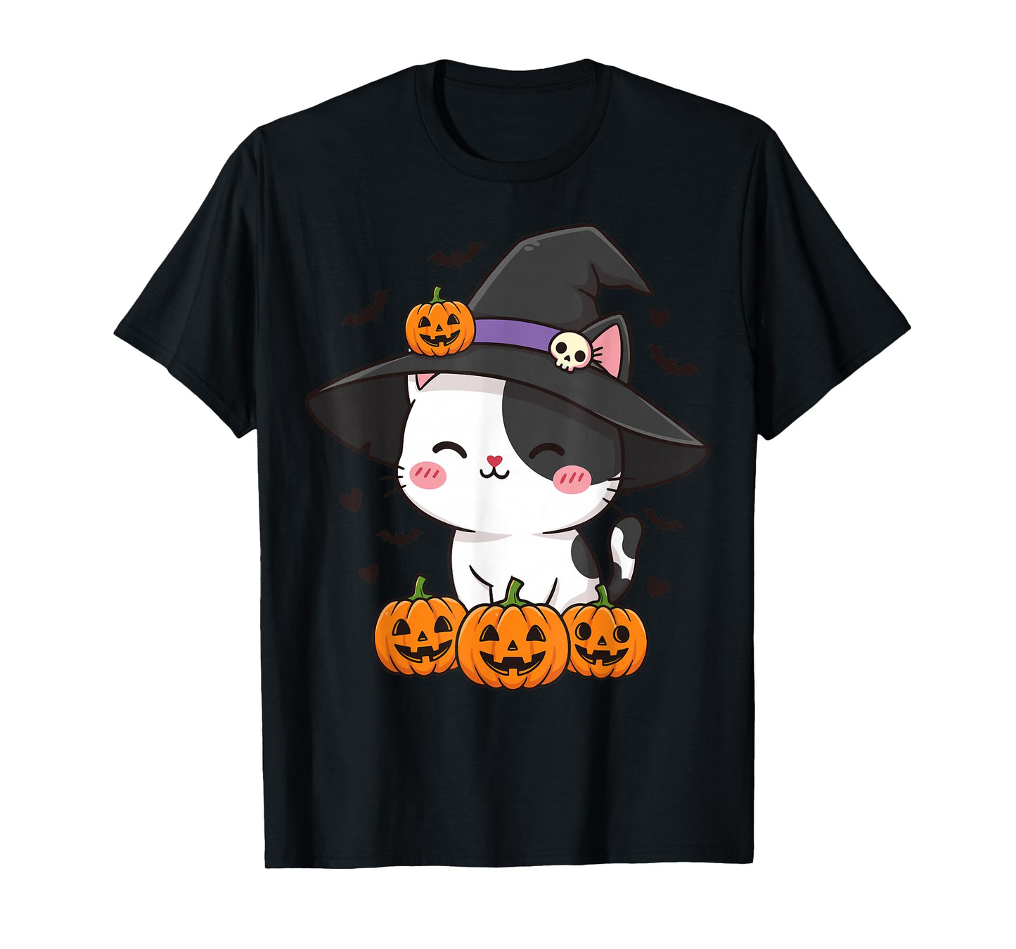 Kawaii Halloween Cat with Witch Hat Pumpkin T-Shirt