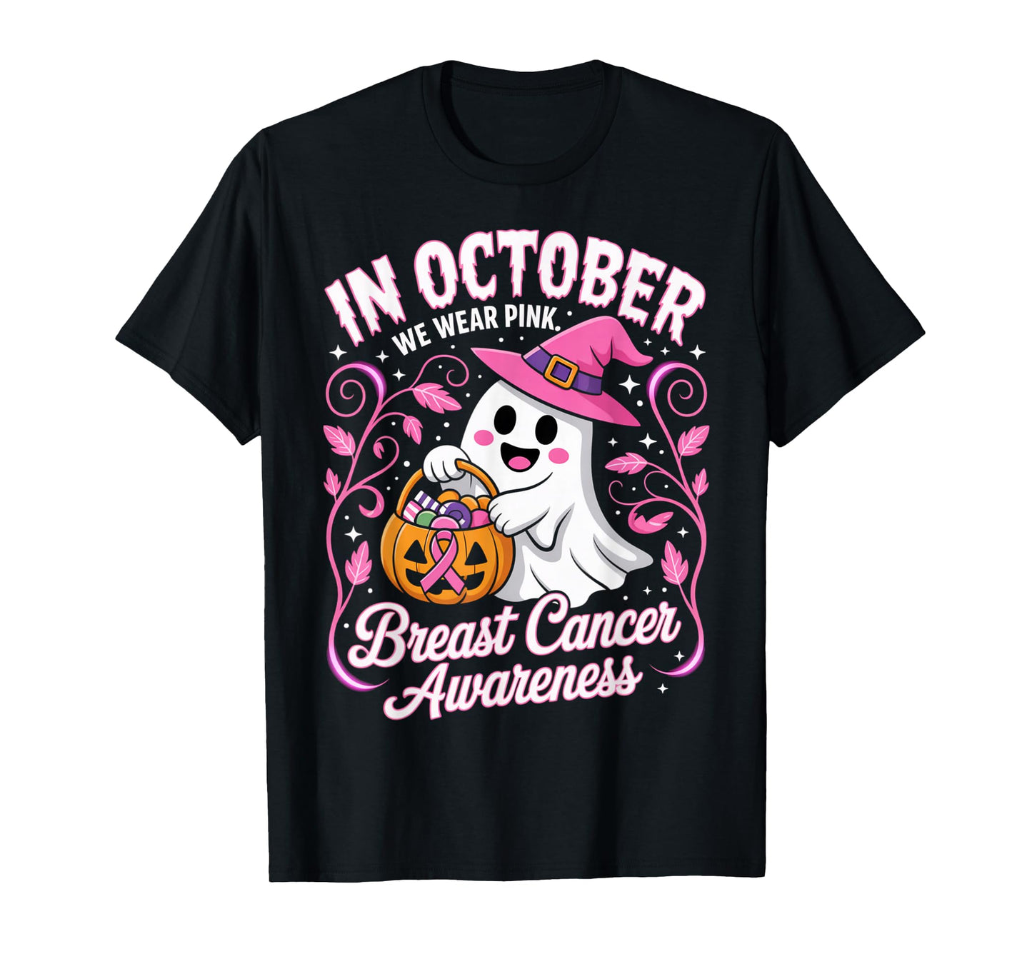 Breast Cancer Women Halloween in October We Wear Pink T-Shirt