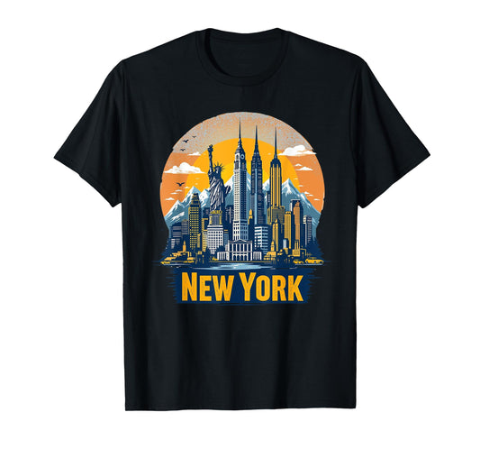 Retro NYC New York City Skylines Statue Of Liberty Vintage T-Shirt
