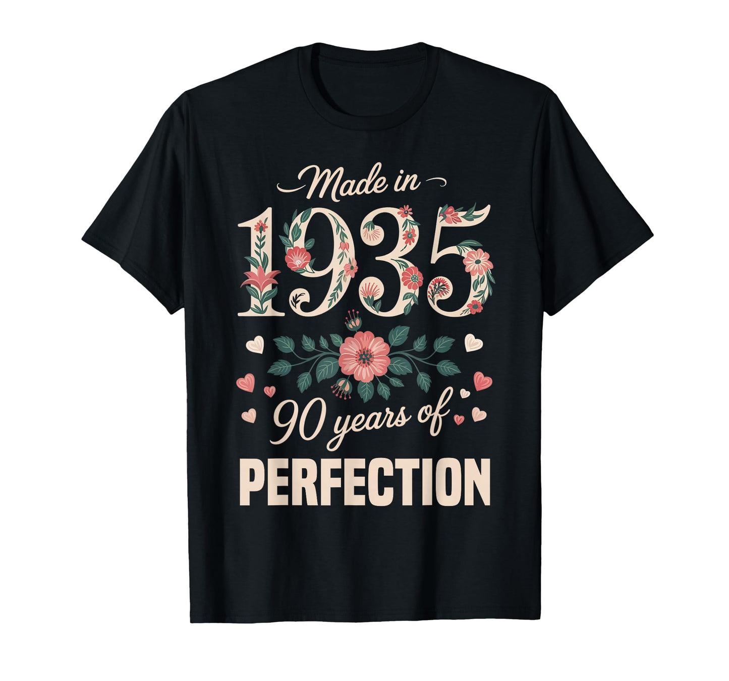 Cute 90 Year Old Made In 1935 Floral 90th Birthday Women T-Shirt