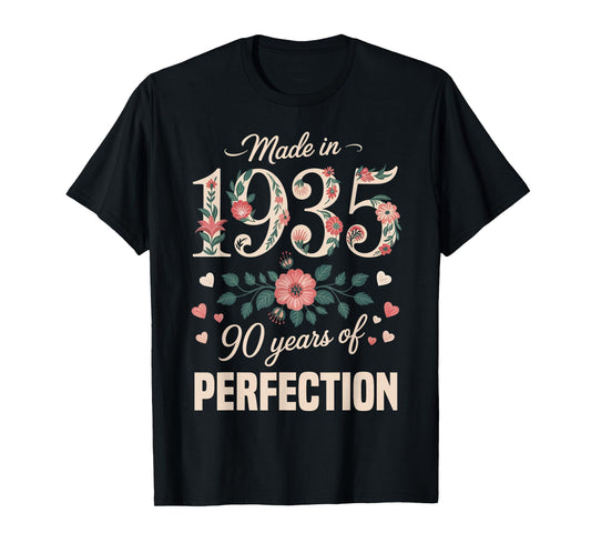 Cute 90 Year Old Made In 1935 Floral 90th Birthday Women T-Shirt