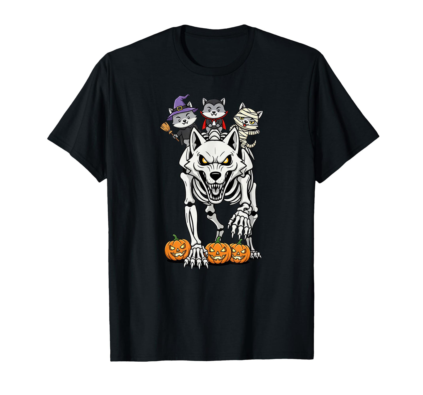 Funny Wolf Skeleton Mummy Witch Halloween Kids Mens Womens T-Shirt