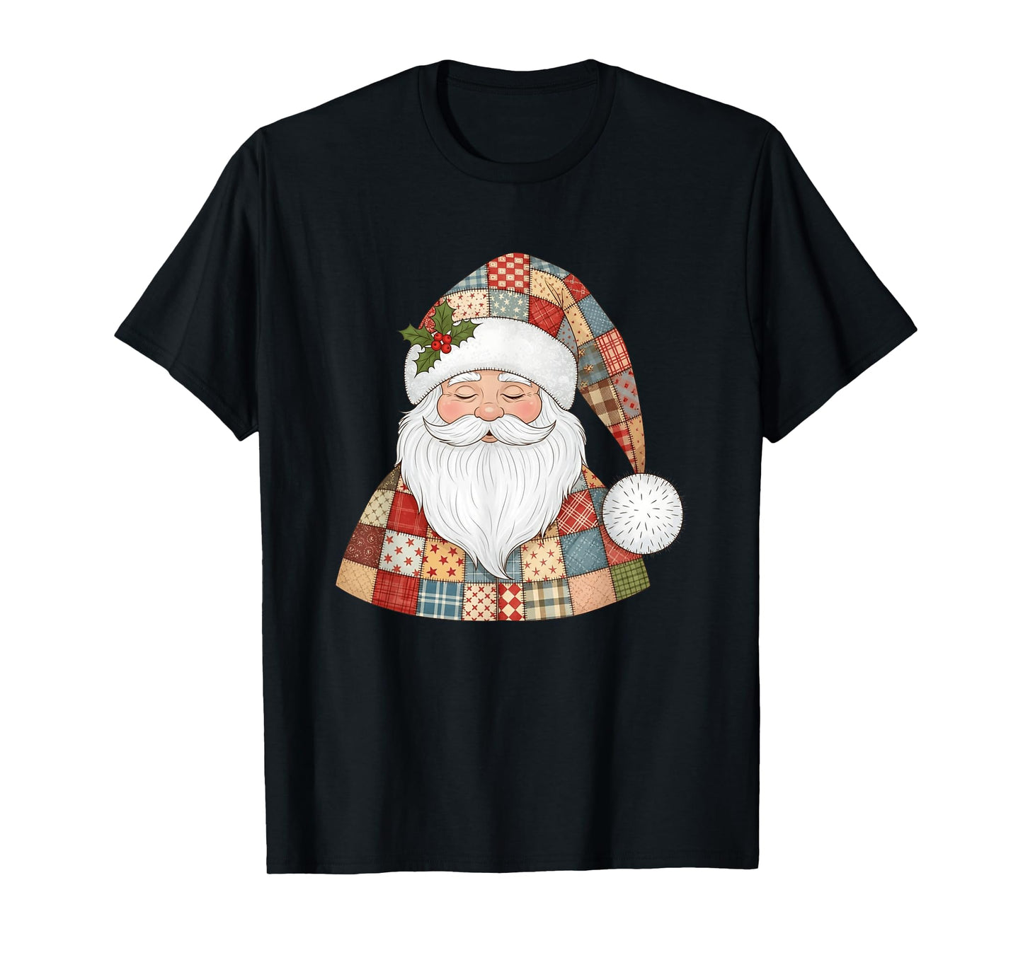 Cozy Patchwork Santa Claus Design T-Shirt