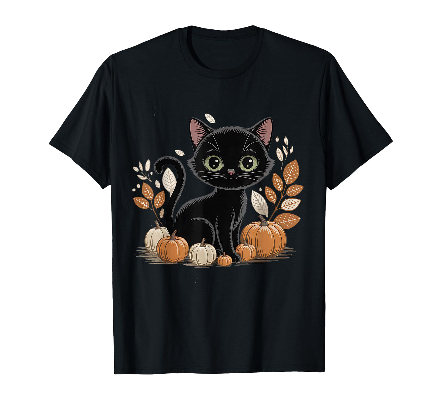 Retro Black Cat Halloween Pumpkin Costume for Women Men Kids T-Shirt