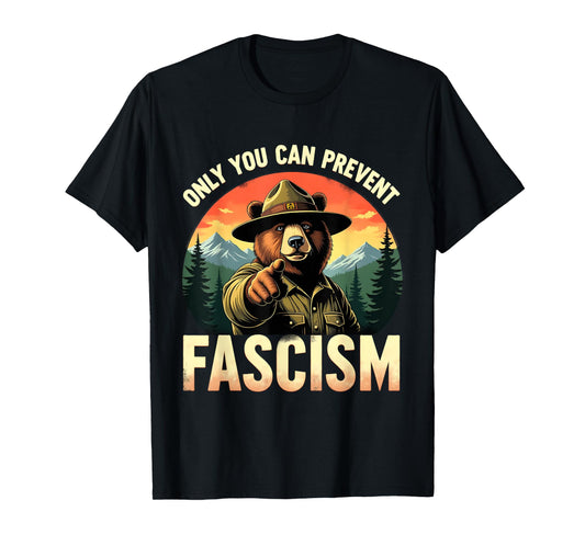 Vintage Style Prevent Fascism Bear Forest Political Satire T-Shirt