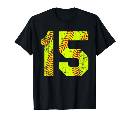 Vintage Softball 15 Jersey Number T-Shirt