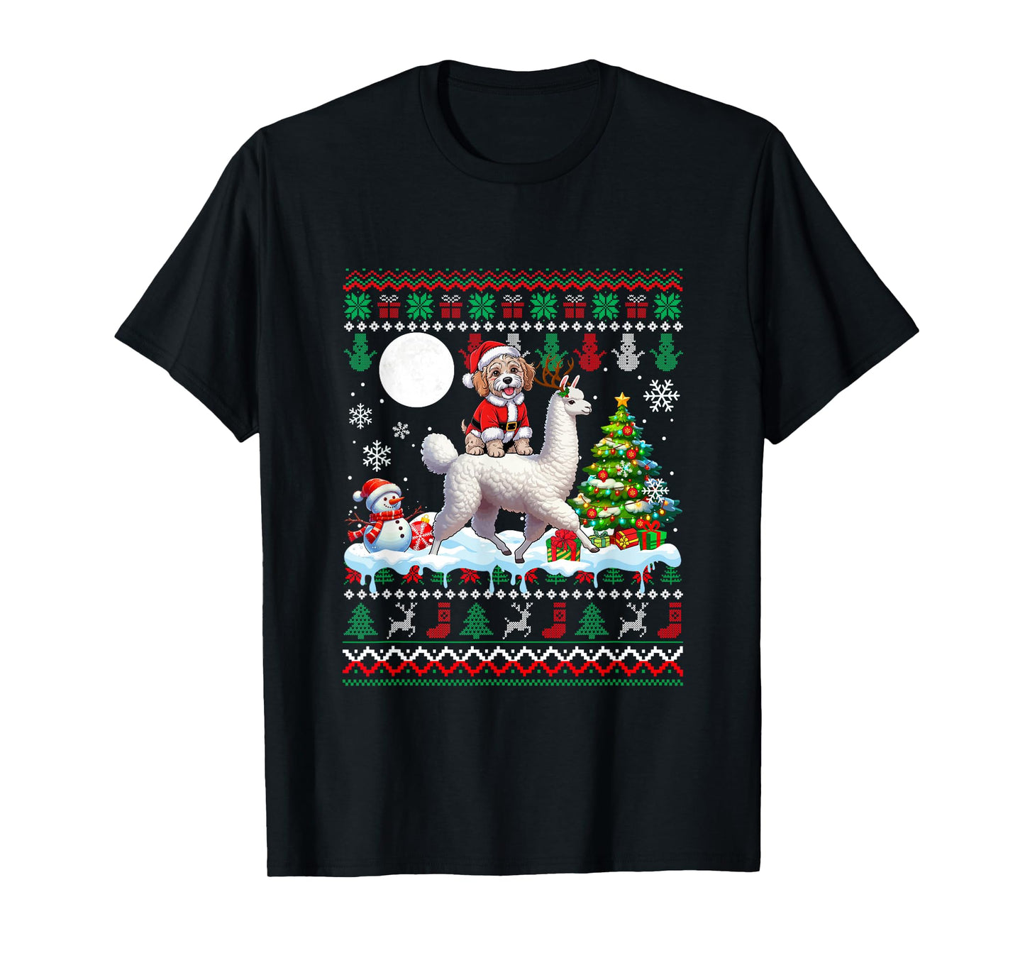 Santa Cockapoo Riding Llama Sweater Christmas Owner Kids T-Shirt