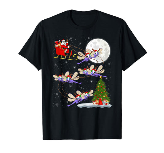 Dragonfly Santa Sleigh Flying Funny Magical Christmas T-Shirt