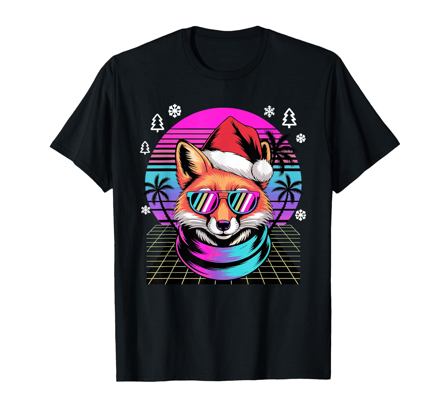 Christmas Synthwave Fox Sunglasses Foxes T-Shirt