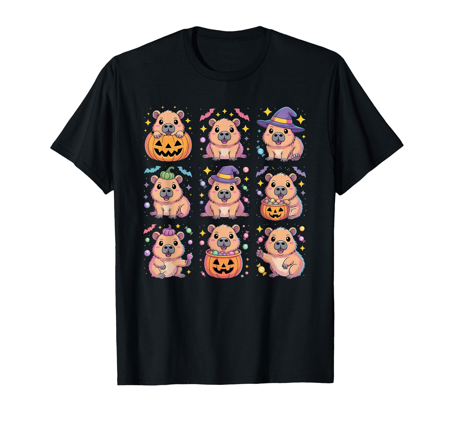 Halloween Capybara Pumpkin Kawaii Witch Costume T-Shirt