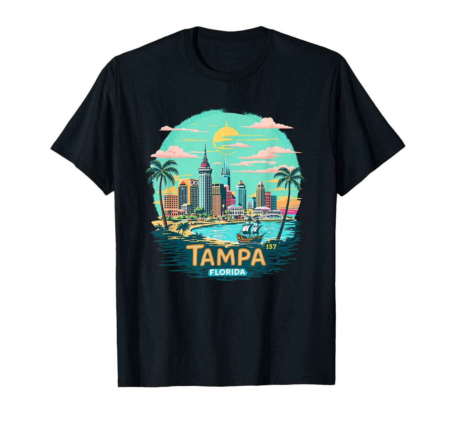 Vintage Tampa Florida Sunset Skyline Cityscape T-Shirt