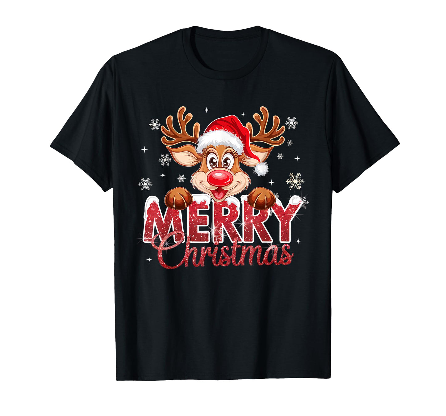 Merry Christmas Red Santa Hat Reindeer Xmas Matching Family T-Shirt