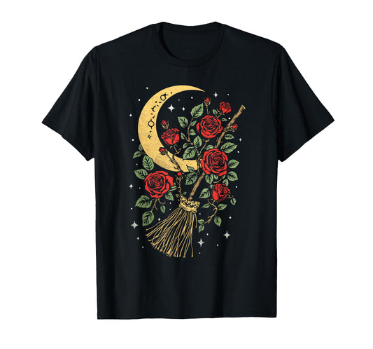 Enchanted Broomstick Botanical Lunar Mystical Flight T-Shirt