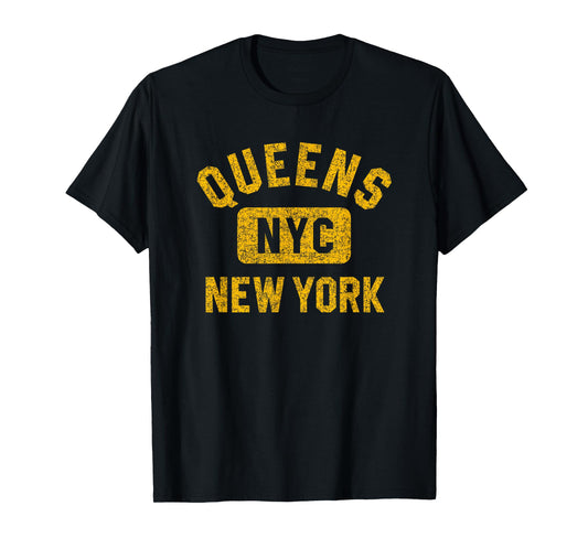 Queens NYC New York Gym Style Distressed Amber Print T-Shirt
