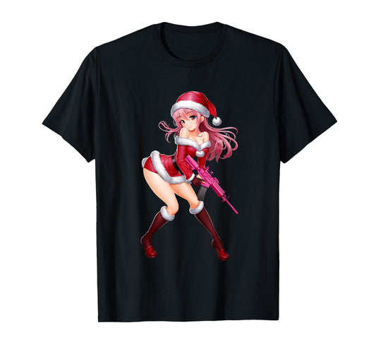Waifu Sexy Anime Girl Cyberpunk Santa Japanese Christmas T-Shirt