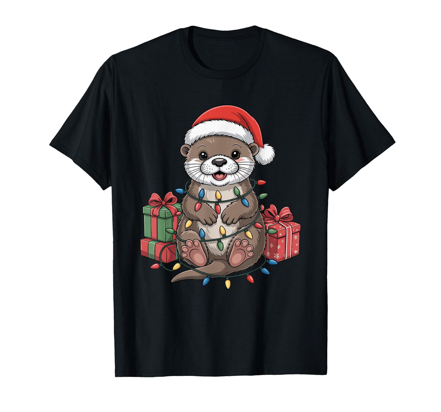 Otter Santa Hat Christmas Design Funny Animal Lovers Holiday T-Shirt