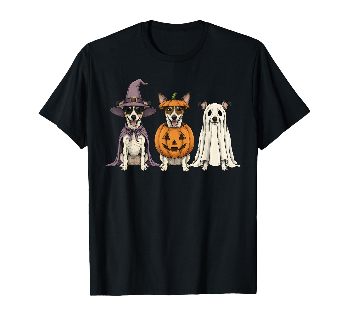 Spooky Ghost Rat Terrier Pumpkin Halloween Dog Lover T-Shirt