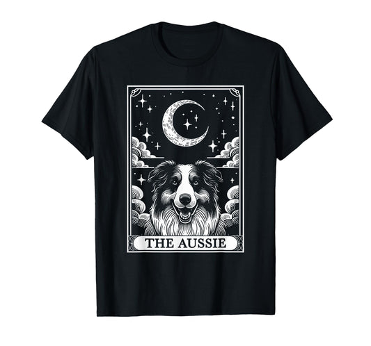 Tarot Card Vintage Crescent Moon Australian Shepherd Dog Mom T-Shirt