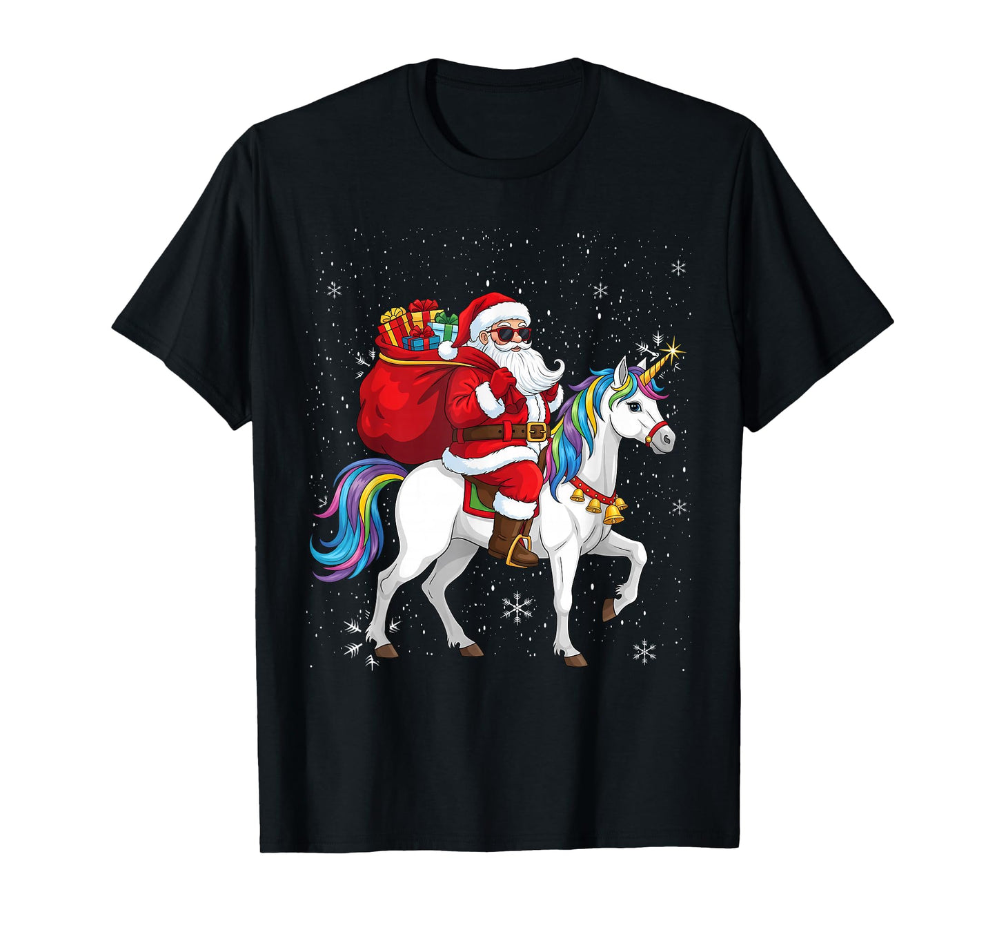 Santa Unicorn Christmas Holiday Xmas Girls Kids Women T-Shirt