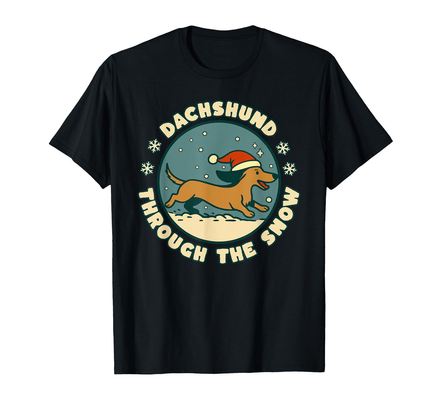 Dachshund Dog Through The Snow Funny Christmas Doxie Dog T-Shirt
