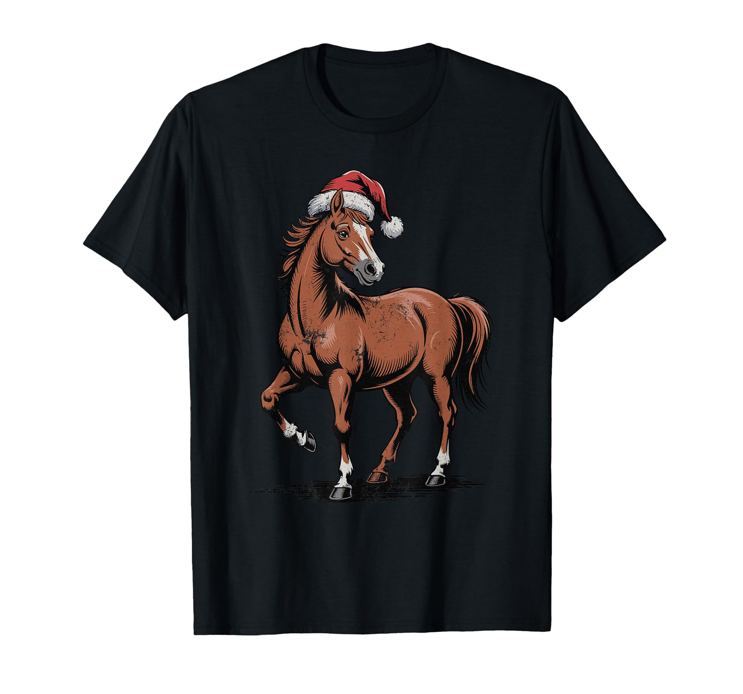 Horse Santa Hat Christmas Vintage Animal Lovers Holiday T-Shirt