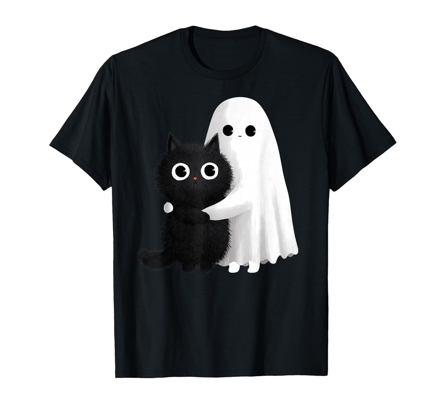 Spooky Boo Ghost Hugging Black Cat Halloween Cats Mom Dad T-Shirt